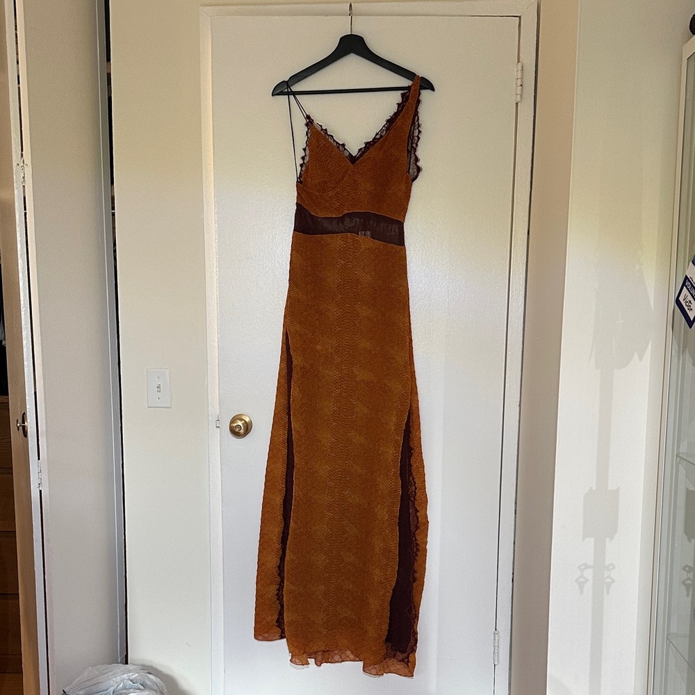 Victoria Beckham Brown Maxi Dress with Lace Trim